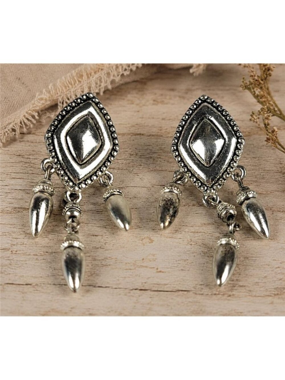 Vintage Avon NR Silver Tone Geometric Fringe Dangle Earrings Pierced 1.5 In